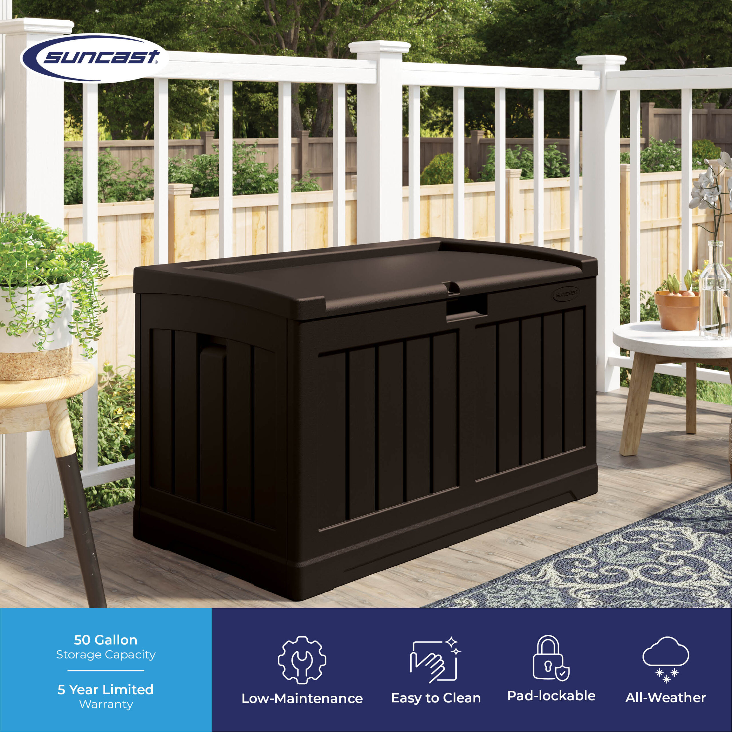 Suncast Medium 50-Gallon Java Plastic Deck Box - Image 5