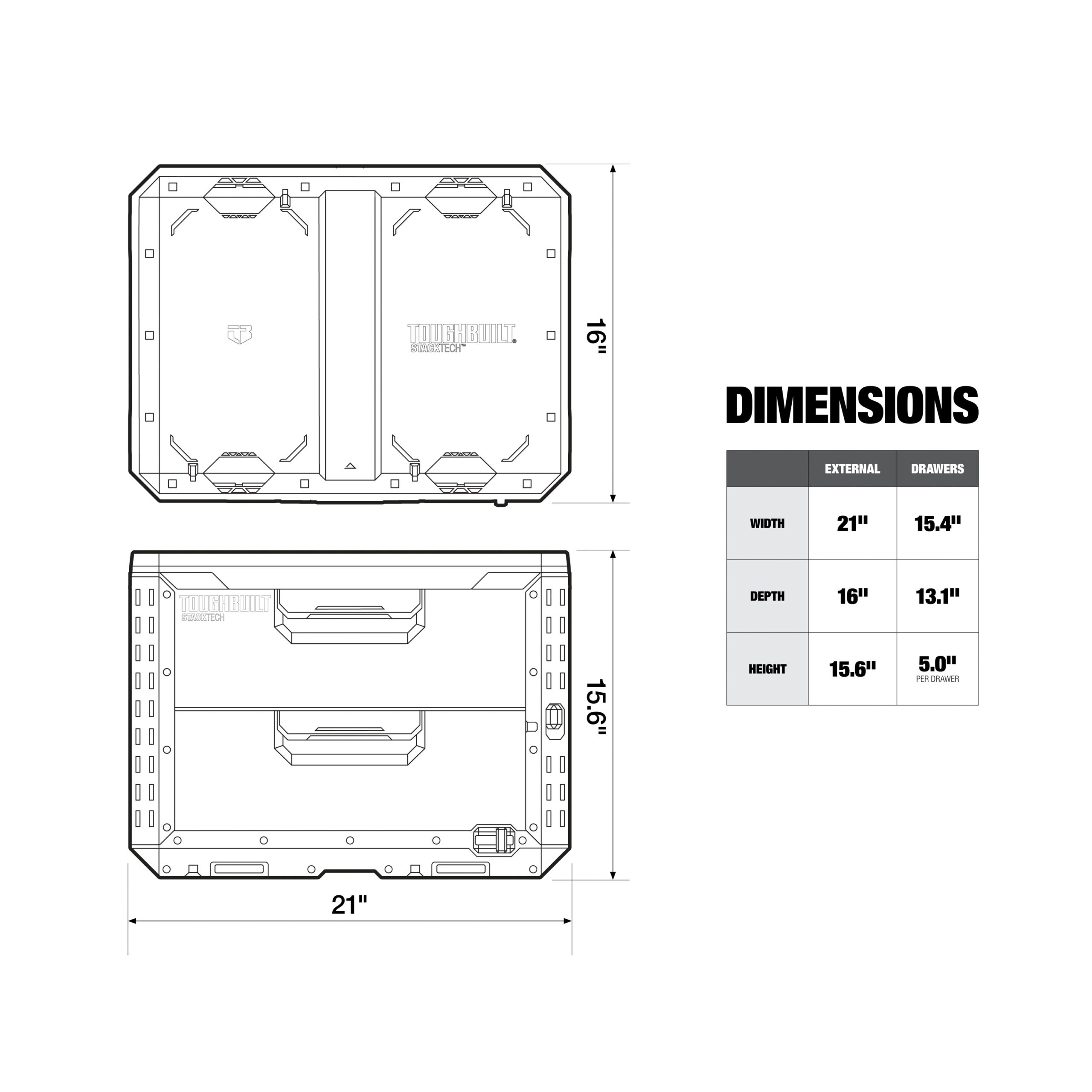 TOUGHBUILT STACKTECH 20.98-in W x 15.55-in H x 15.98-in D BLACK Plastic/Metal Tool Box - Image 9