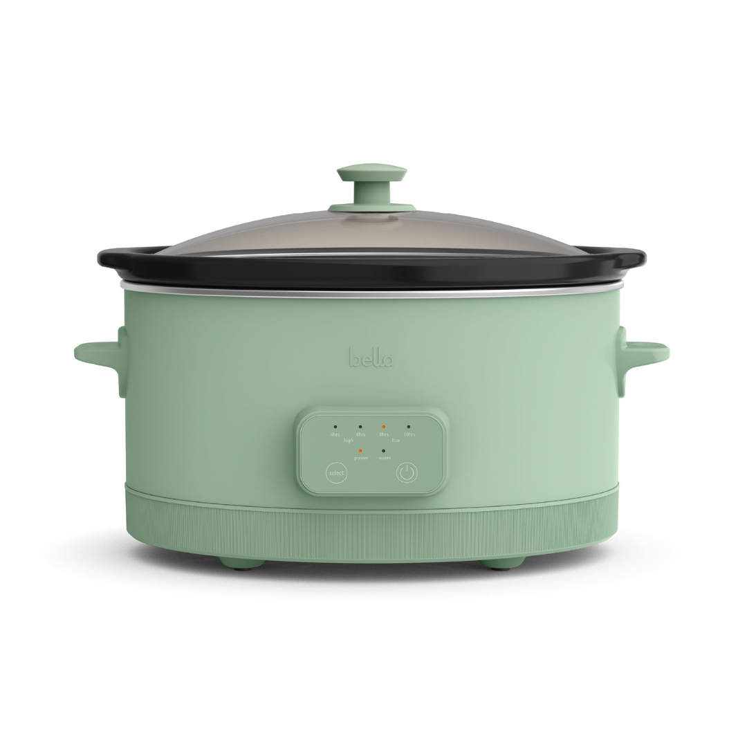 bella 6 Qt Digital Programmable Slow Cooker with Ceramic Nonstick Coating, Adjustable Temperature & Cooking Time, Dishwasher Safe Pot & Tempered Glass Lid, Seaglass