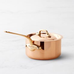 Mauviel M'Heritage 150 B 1.5mm Polished Copper & Stainless Steel Sauce Pan With Lid, And Brass Handle, 1.3-qt, Made in France